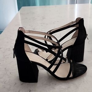 Black with glitter 3 inch 8 wide block heels
